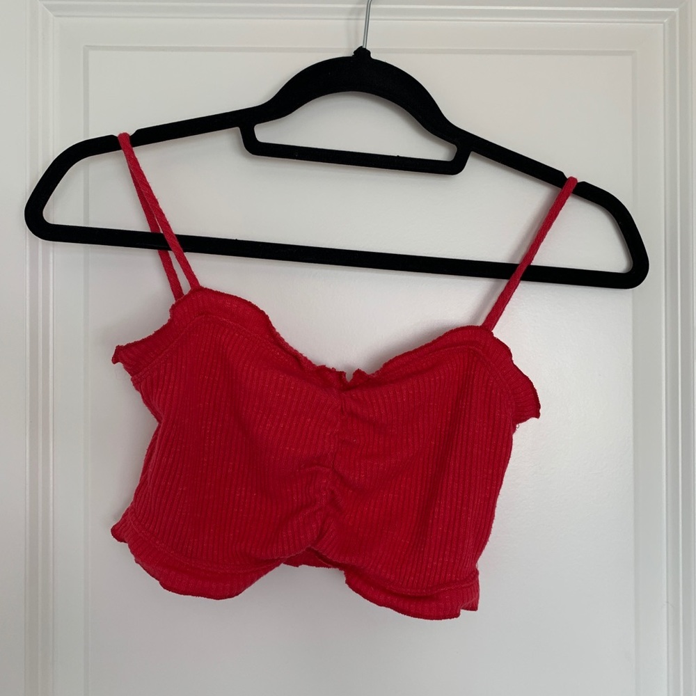 bright red crop top